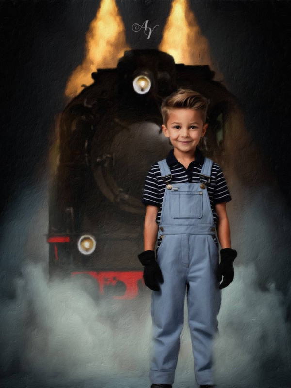 Child Train Engineer Fantasy Customized Photo Paintings