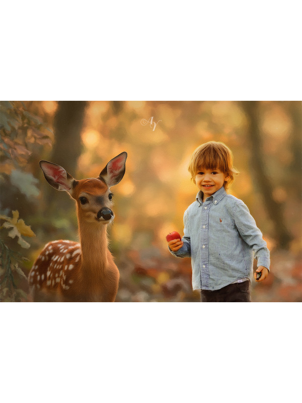 Child and Autumn Wildlife Customized Photo Paintings