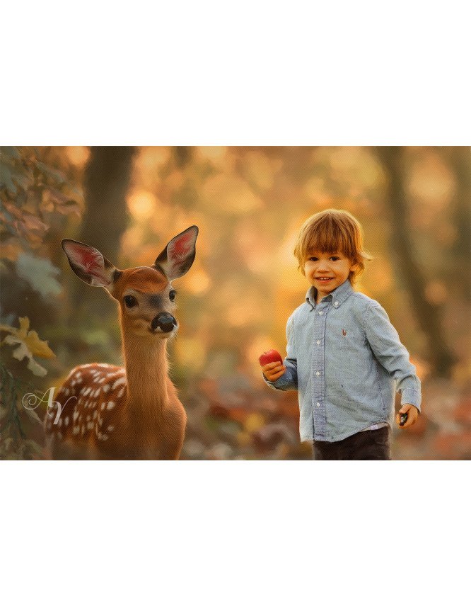 Child and Autumn Wildlife Customized Photo Paintings Child and Autumn Wildlife Customized Photo Paintings