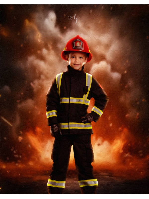 Child Firefighter Fantasy Customized Photo Paintings