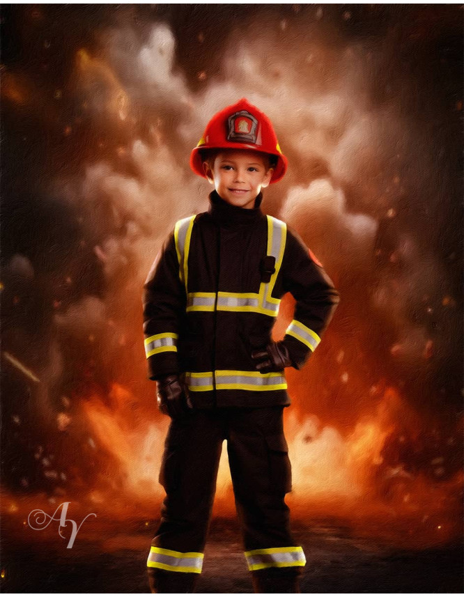 Child Firefighter Fantasy Customized Photo Paintings Child Firefighter Fantasy Customized Photo Paintings