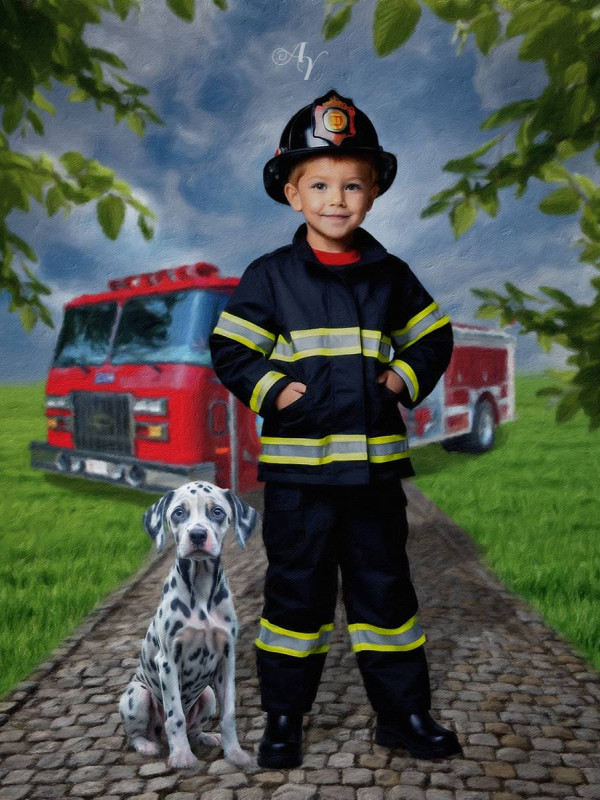 Child Firefighter Fantasy Customized Photo Paintings