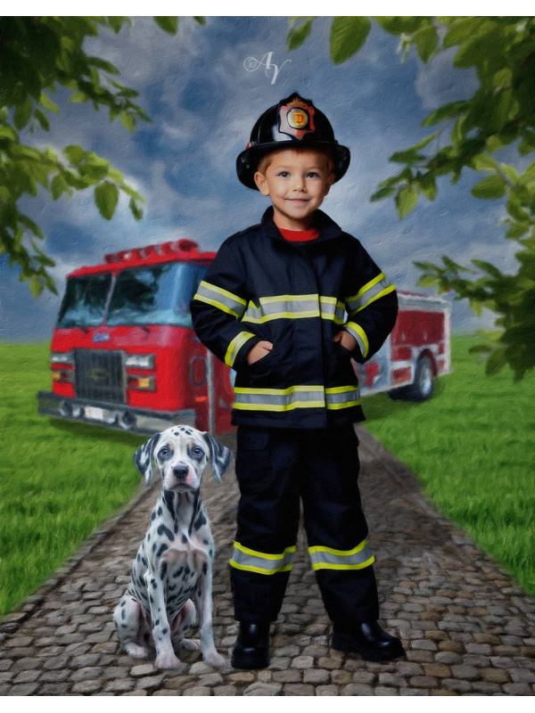 Child Firefighter Fantasy Customized Photo Paintings