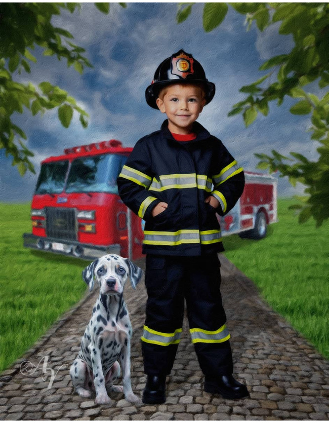 Child Firefighter Fantasy Customized Photo Paintings