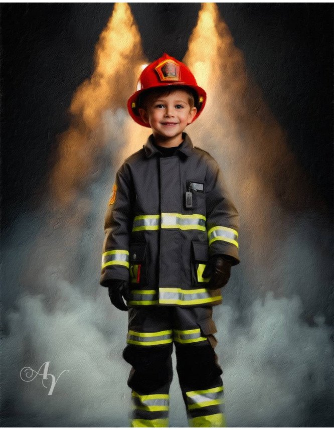 Child Firefighter Fantasy Customized Photo Paintings Child Firefighter Fantasy Customized Photo Paintings