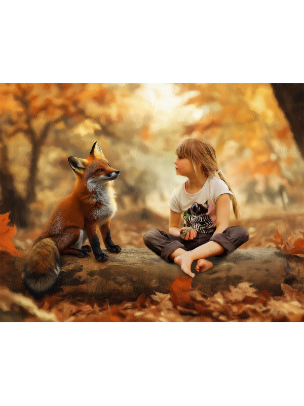 Child and Autumn Wildlife Customized Photo Paintings