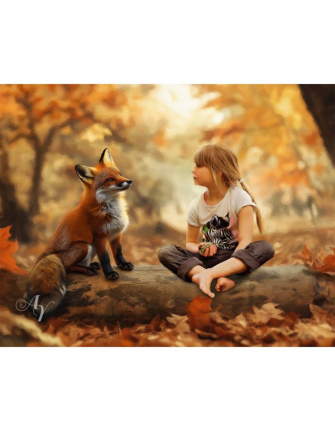 Child and Autumn Wildlife Customized Photo Paintings Child and Autumn Wildlife Customized Photo Paintings