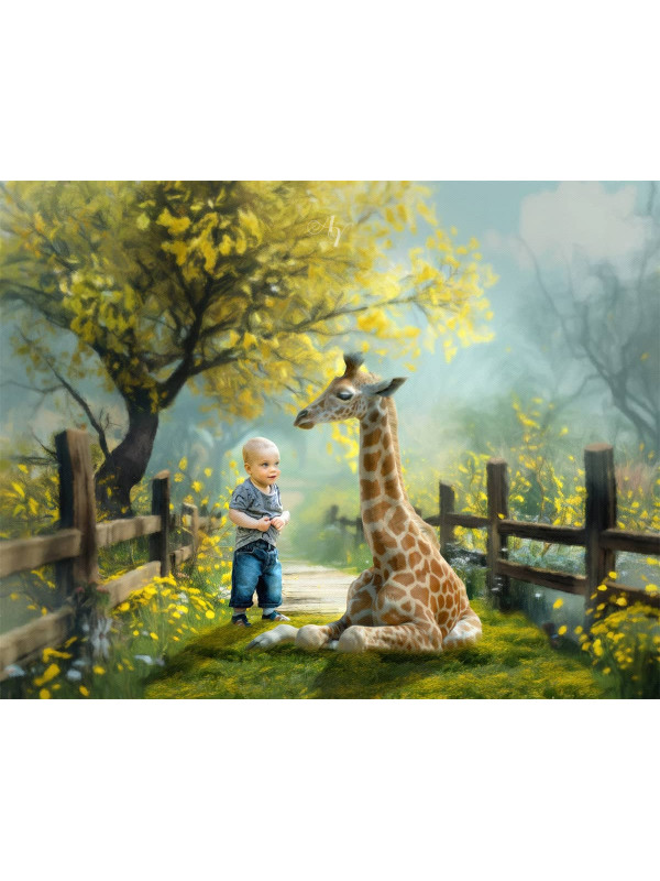 Child and Baby Giraffe Customized Photo Paintings
