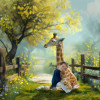 Child and Baby Giraffe Customized Photo Paintings