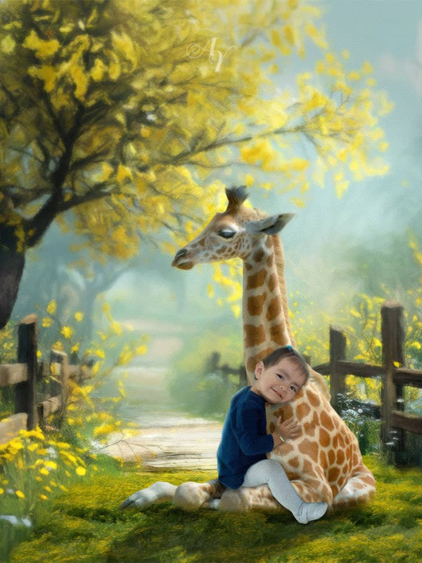Child and Baby Giraffe Customized Photo Paintings