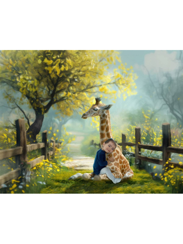 Child and Baby Giraffe Customized Photo Paintings