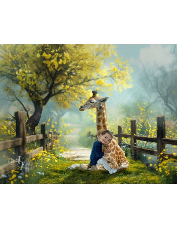 Child and Baby Giraffe Customized Photo Paintings Child and Baby Giraffe Customized Photo Paintings