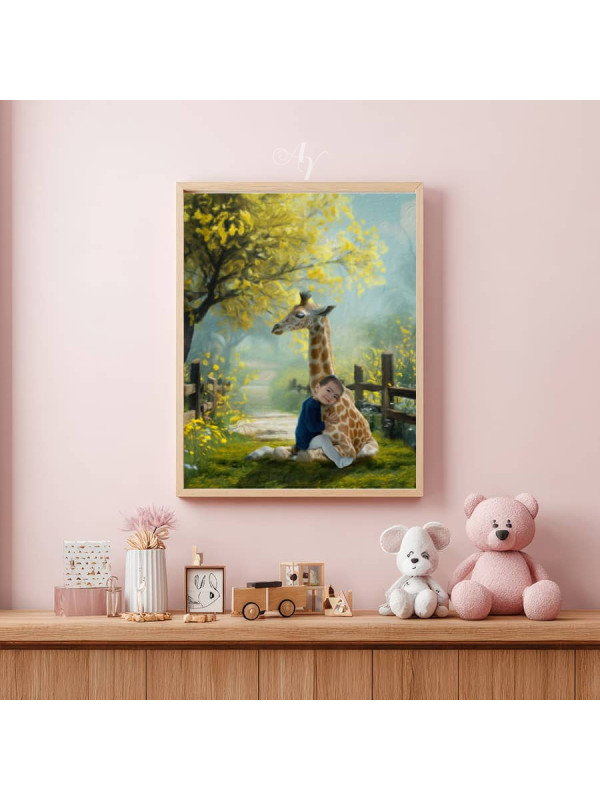 Child and Baby Giraffe Customized Photo Paintings