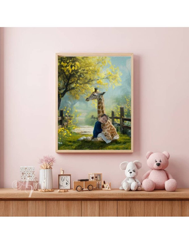Child and Baby Giraffe Customized Photo Paintings Child and Baby Giraffe Customized Photo Paintings