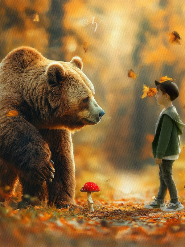 Child and Autumn Wildlife Customized Photo Paintings