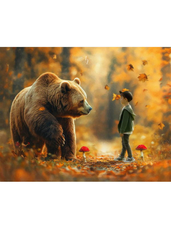 Child and Autumn Wildlife Customized Photo Paintings