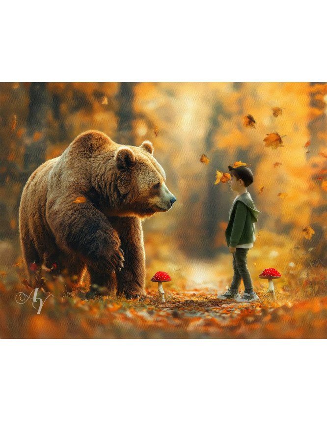 Child and Autumn Wildlife Customized Photo Paintings Child and Autumn Wildlife Customized Photo Paintings