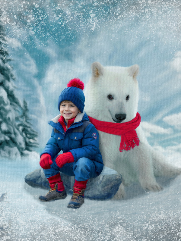 Child and Polar Bear Cub Customized Photo Paintings