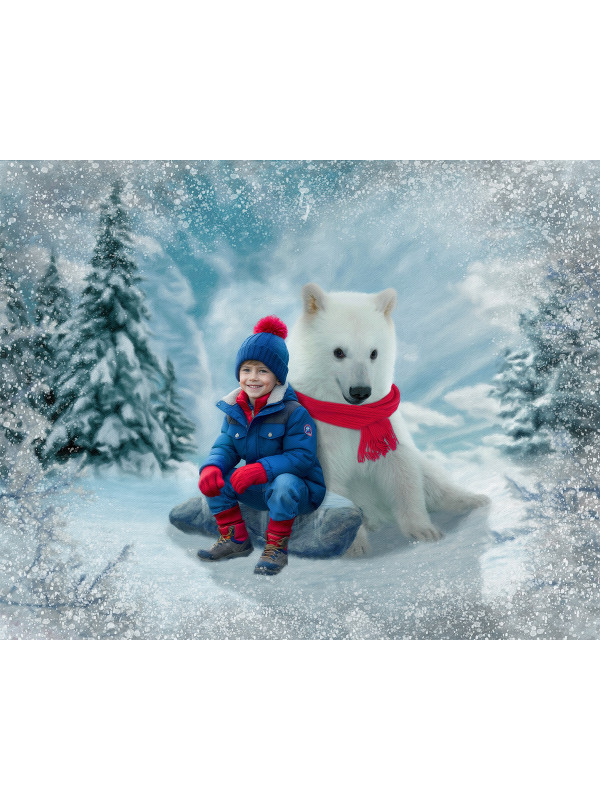 Child with Polar Bear Cub Customized Photo Paintings