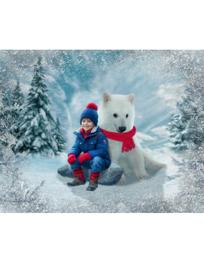 Child and Polar Bear Cub Customized Photo Paintings Child and Polar Bear Cub Customized Photo Paintings
