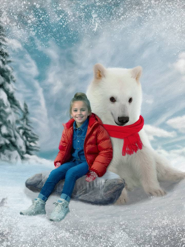 Child and Polar Bear Cub Customized Photo Paintings