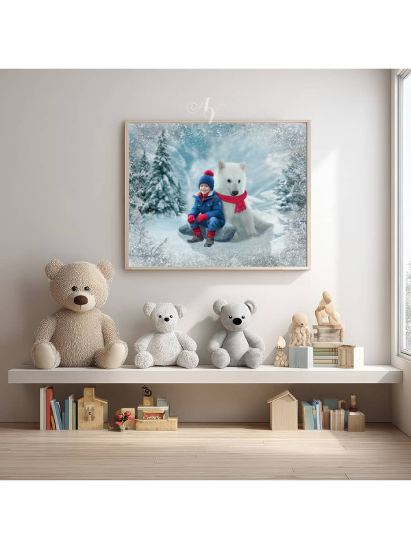Child with Polar Bear Cub Customized Photo Paintings