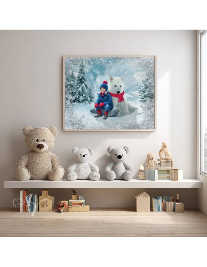 Child and Polar Bear Cub Customized Photo Paintings Child and Polar Bear Cub Customized Photo Paintings