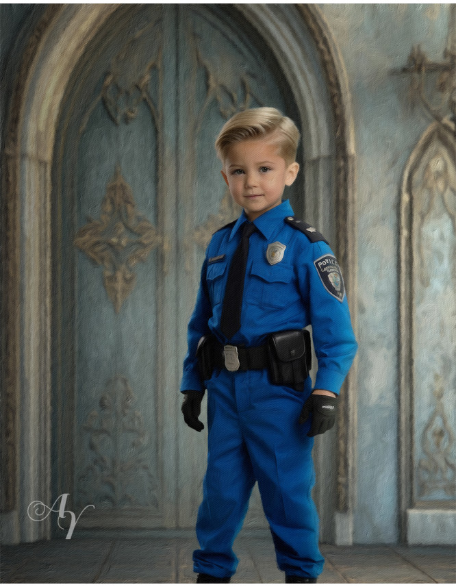 Child Police Boy and Girl Customized Photo Paintings Child Police Boy and Girl Customized Photo Paintings