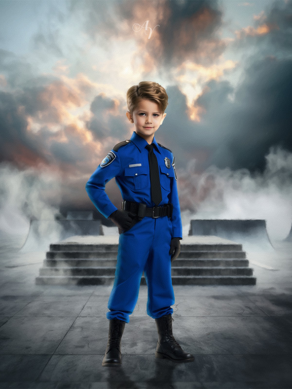 Child Police Boy and Girl Customized Photo Paintings