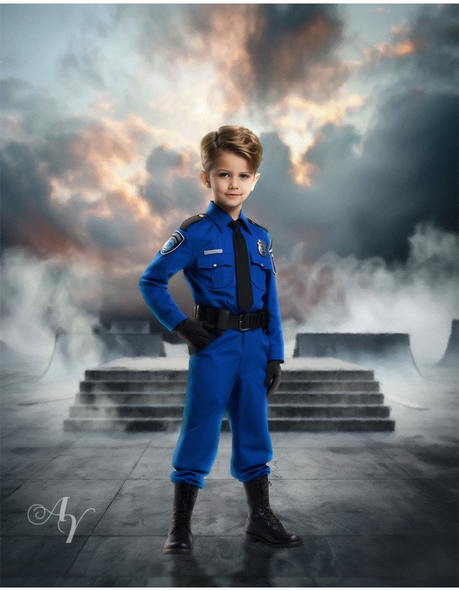 Child Police Boy and Girl Customized Photo Paintings Child Police Boy and Girl Customized Photo Paintings
