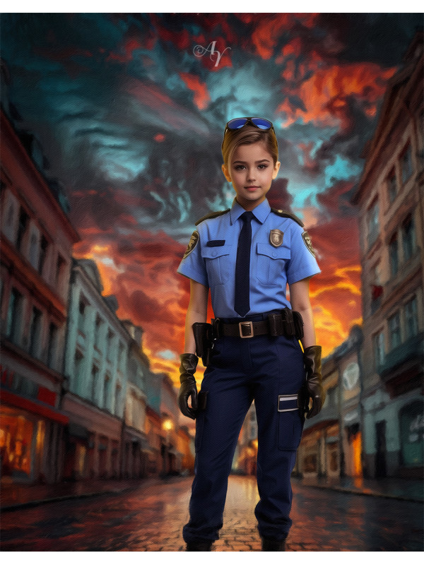 Child Police Boy and Girl Customized Photo Paintings