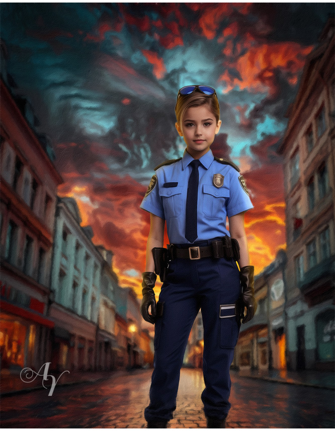 Child Police Boy and Girl Customized Photo Paintings Child Police Boy and Girl Customized Photo Paintings