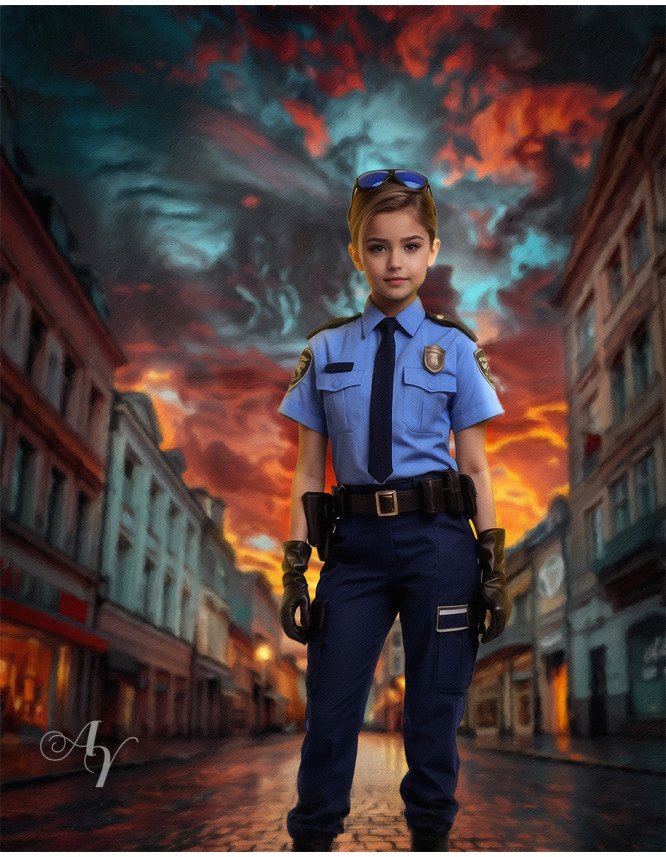 Child Police Boy and Girl Customized Photo Paintings Child Police Boy and Girl Customized Photo Paintings