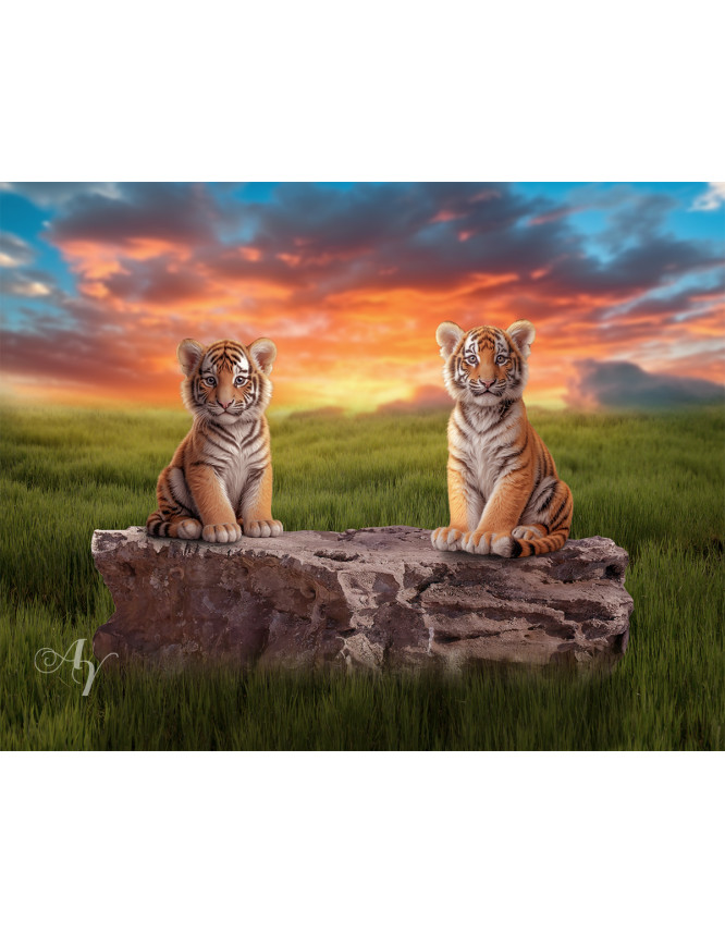 Child and Tiger Cubs Customized Photo Paintings
