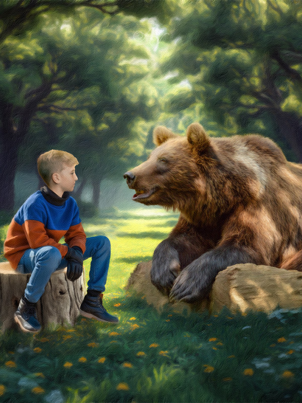 Child and Brown Bear Customized Photo Paintings