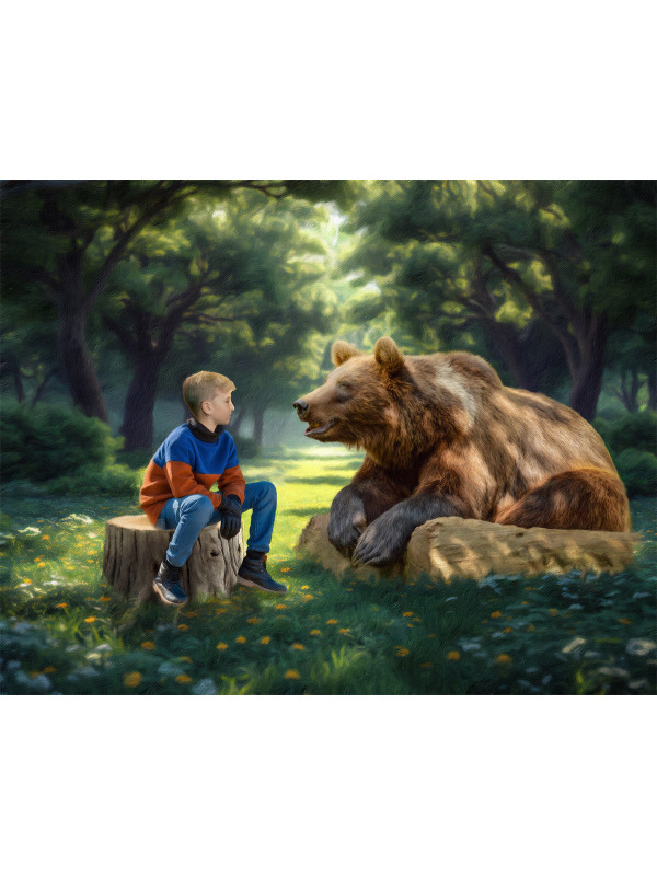 Child and Brown Bear Customized Photo Paintings