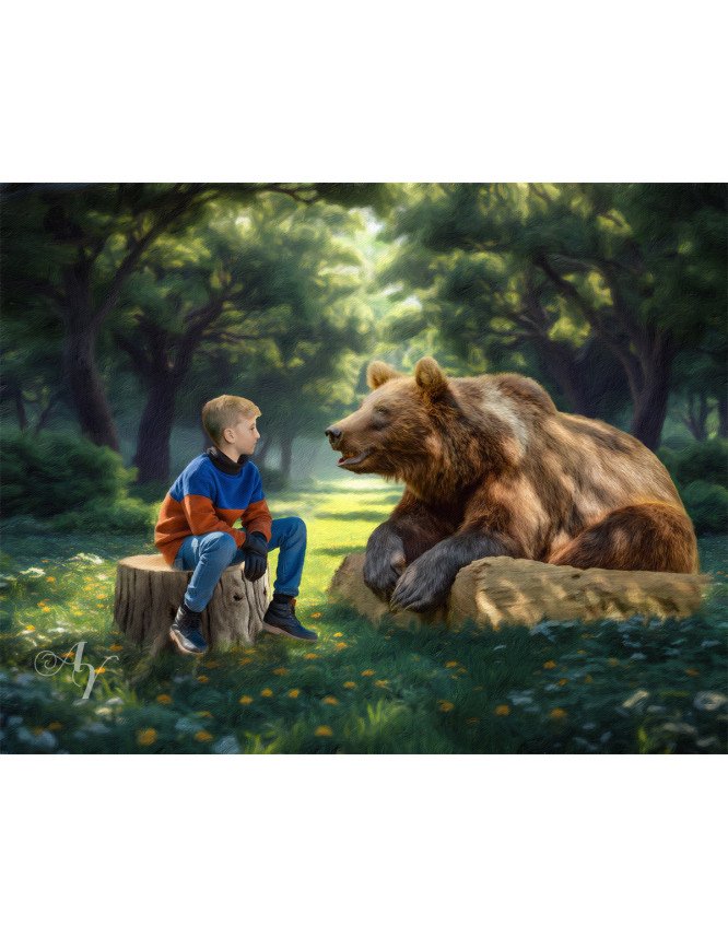 Child and Brown Bear Customized Photo Paintings Child and Brown Bear Customized Photo Paintings