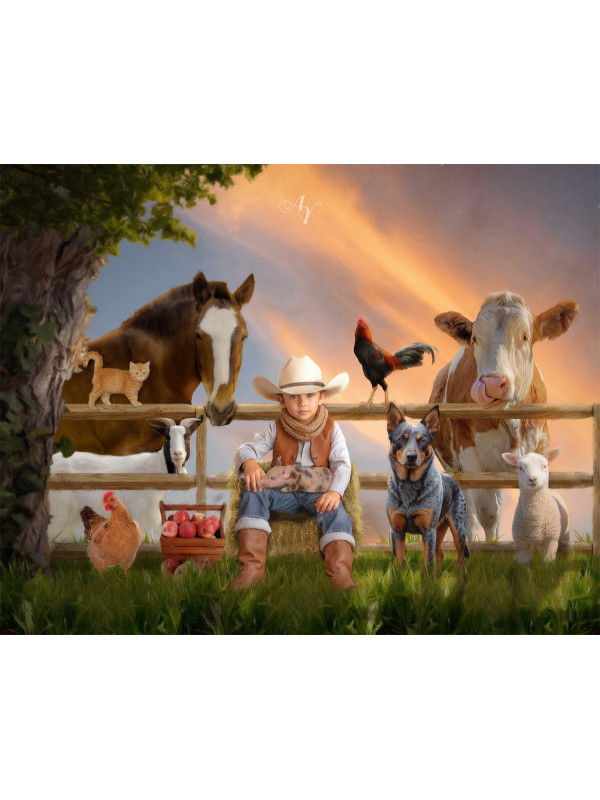 Child Farmer Cowgirl - Cowboy Customized Photo Paintings