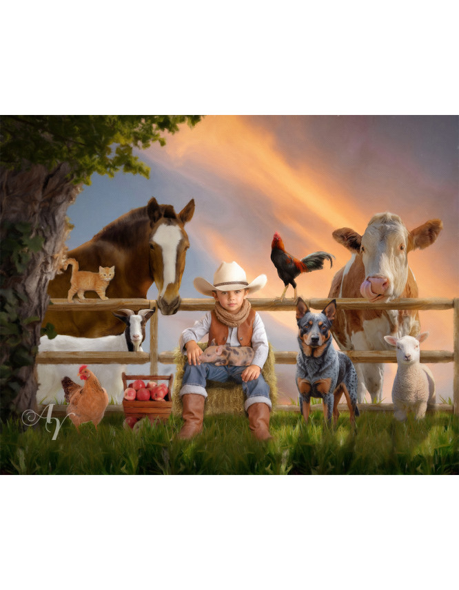 Child Farmer Cowgirl - Cowboy Customized Photo Paintings Child Farmer Cowgirl - Cowboy Customized Photo Paintings