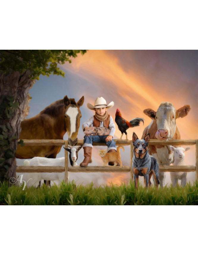 Child Farmer Cowgirl - Cowboy Customized Photo Paintings Child Farmer Cowgirl - Cowboy Customized Photo Paintings