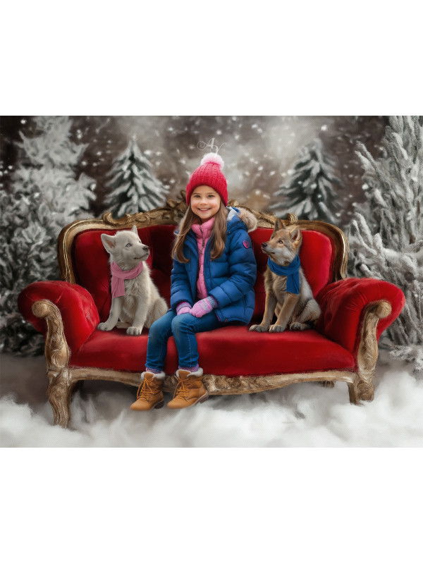 Child and Wolf Pups Customized Portrait Paintings