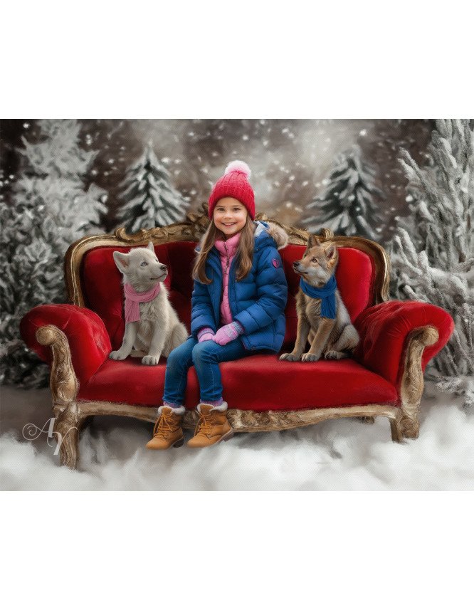 Child and Wolf Pups Customized Portrait Painting Child and Wolf Pups Customized Portrait Painting