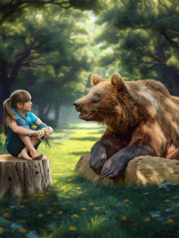 Child and Brown Bear Customized Photo Paintings