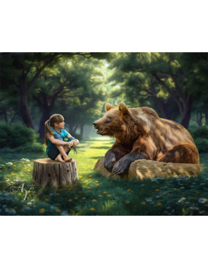 Child and Brown Bear Customized Photo Paintings Child and Brown Bear Customized Photo Paintings