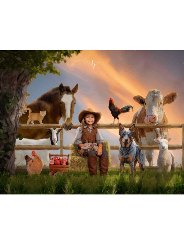 Child Farmer Cowgirl - Cowboy Customized Photo Paintings