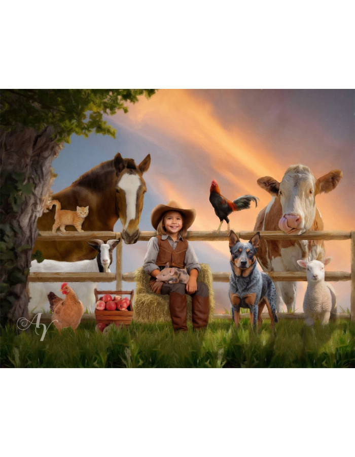 Child Farmer Cowgirl - Cowboy Customized Photo Paintings Child Farmer Cowgirl - Cowboy Customized Photo Paintings