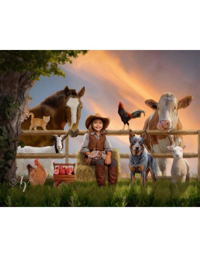 Child Farmer Cowgirl - Cowboy Customized Photo Paintings Child Farmer Cowgirl - Cowboy Customized Photo Paintings