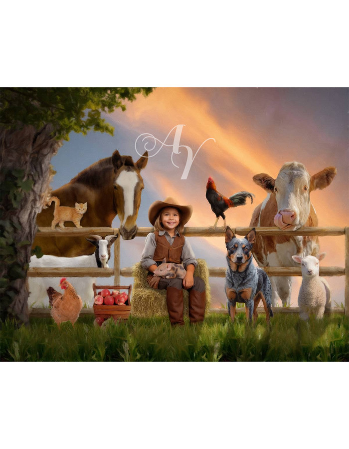 Child Farmer Cowgirl - Cowboy Customized Photo Paintings Child Farmer Cowgirl - Cowboy Customized Photo Paintings