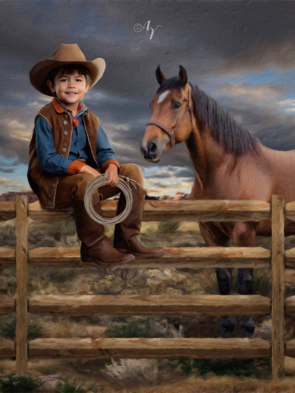 Young Cowboy - Cowgirl Customized Photo Paintings