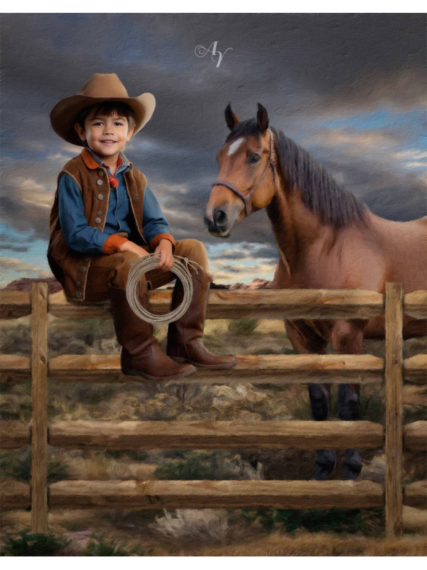 Young Cowgirl - Cowboy Customized Photo Paintings